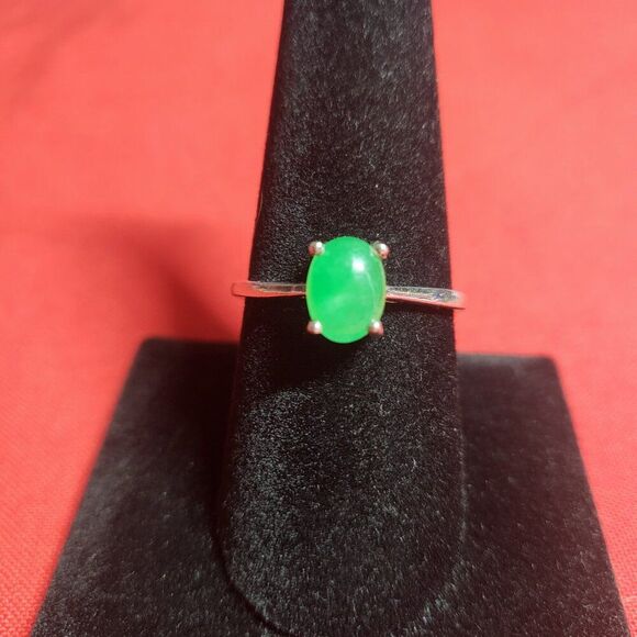 Natural Green Jade Solitaire Sterling Silver Ring